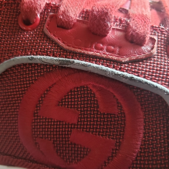 GUCCI RED Canvas Rebound Mid High Top Sneaker - Picture 3 of 16
